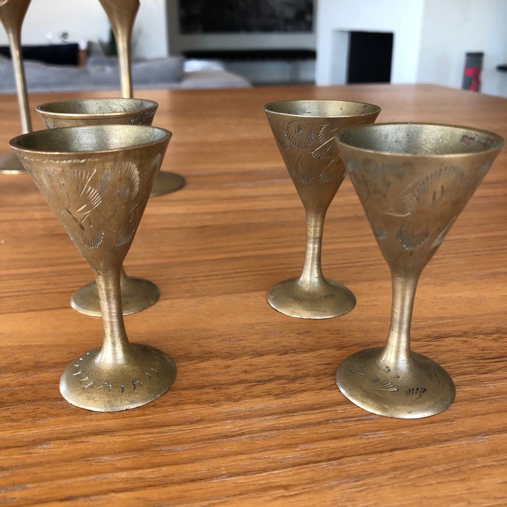 Vintage miniature brass goblets from India